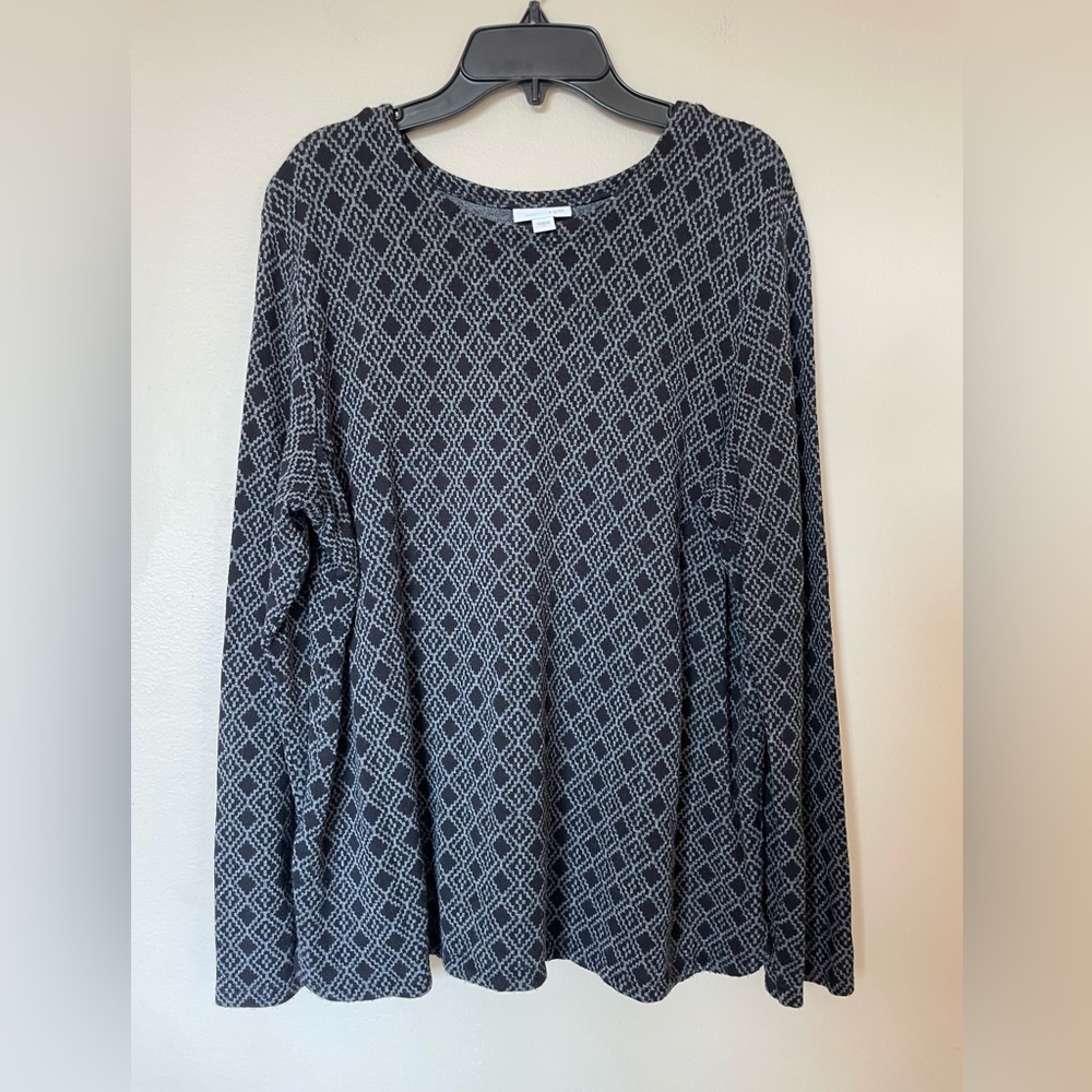 J Jill Black Gray Geometric Diamond Print Long Sleeve Ponte Top Size Medium